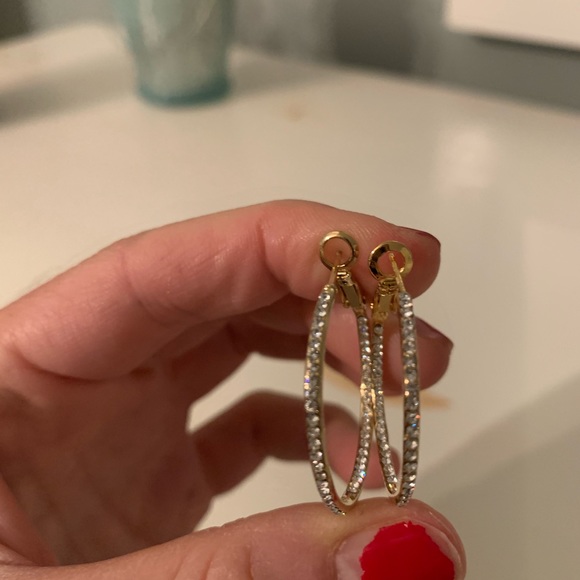 Gold Rhinestone Hoops - Picture 2 of 3